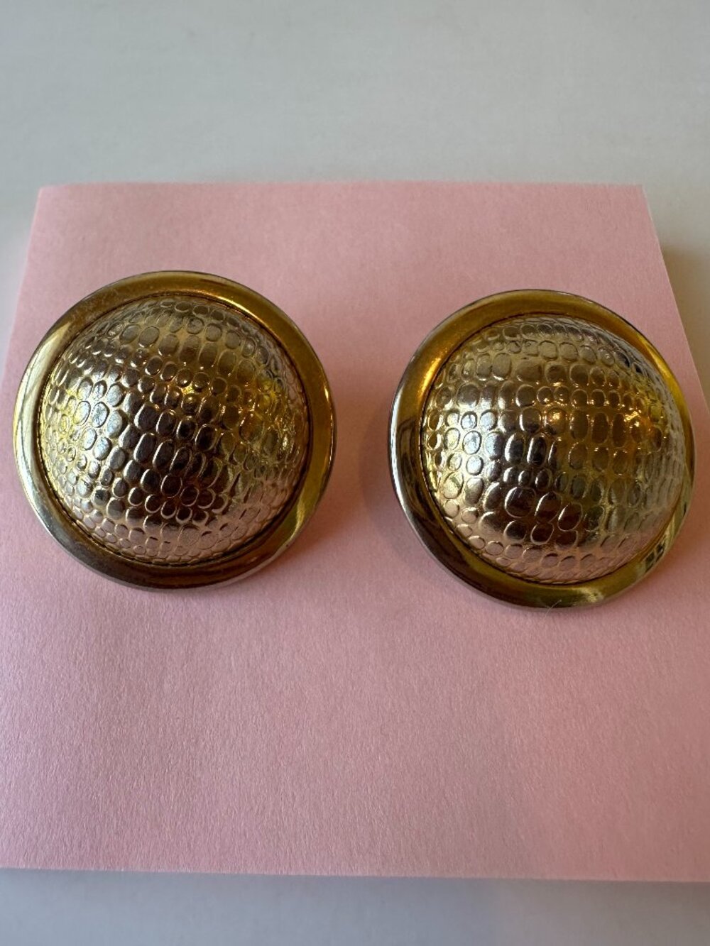 Vintage 1980s Gold Tone Textured Dome Oversized Round Clip On Earrings